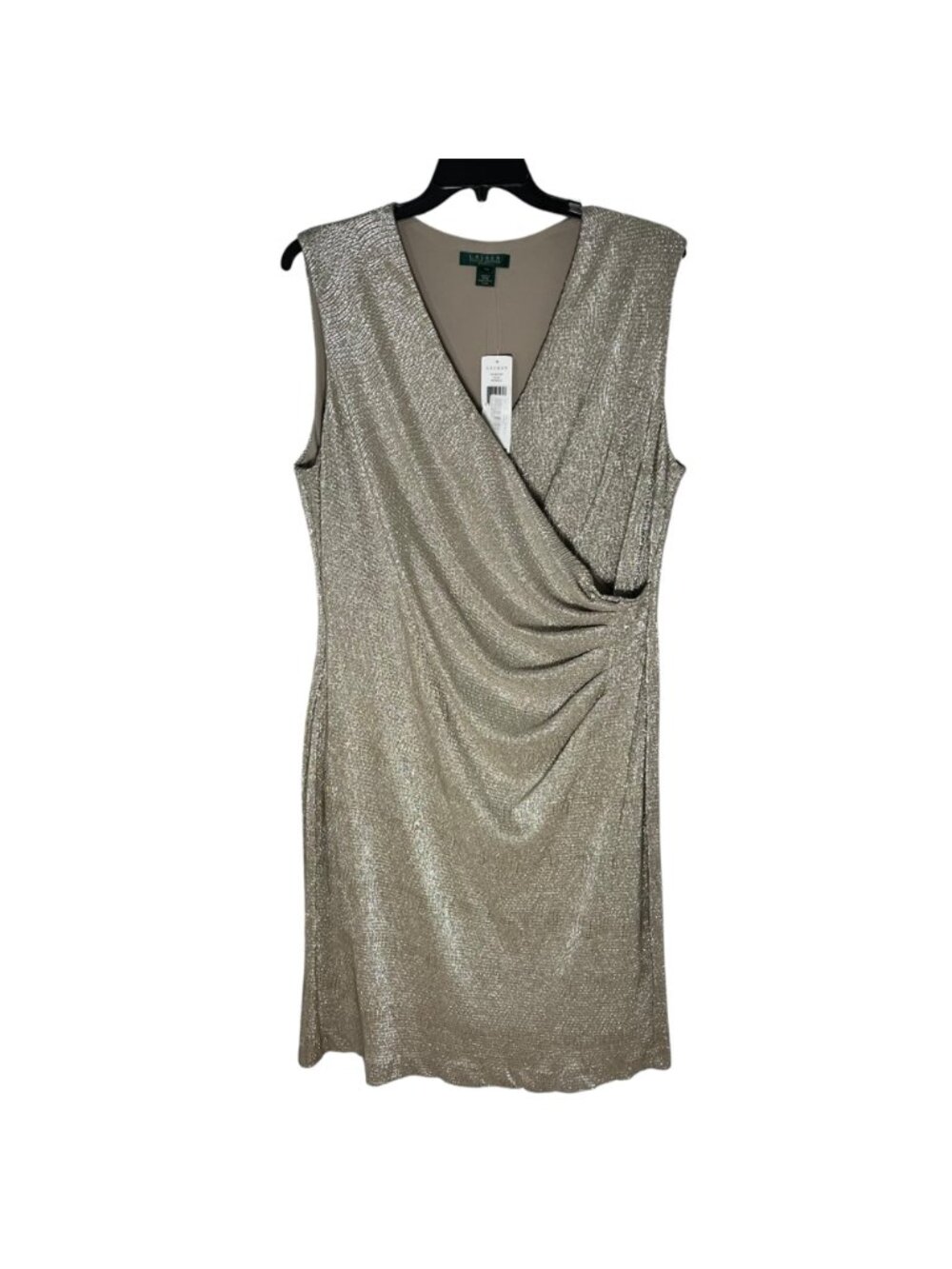 Lauren Ralph Lauren Sleeveless Gold Metallic Gold Wrap Dress 18W NWT $184 - Picture 2 of 8